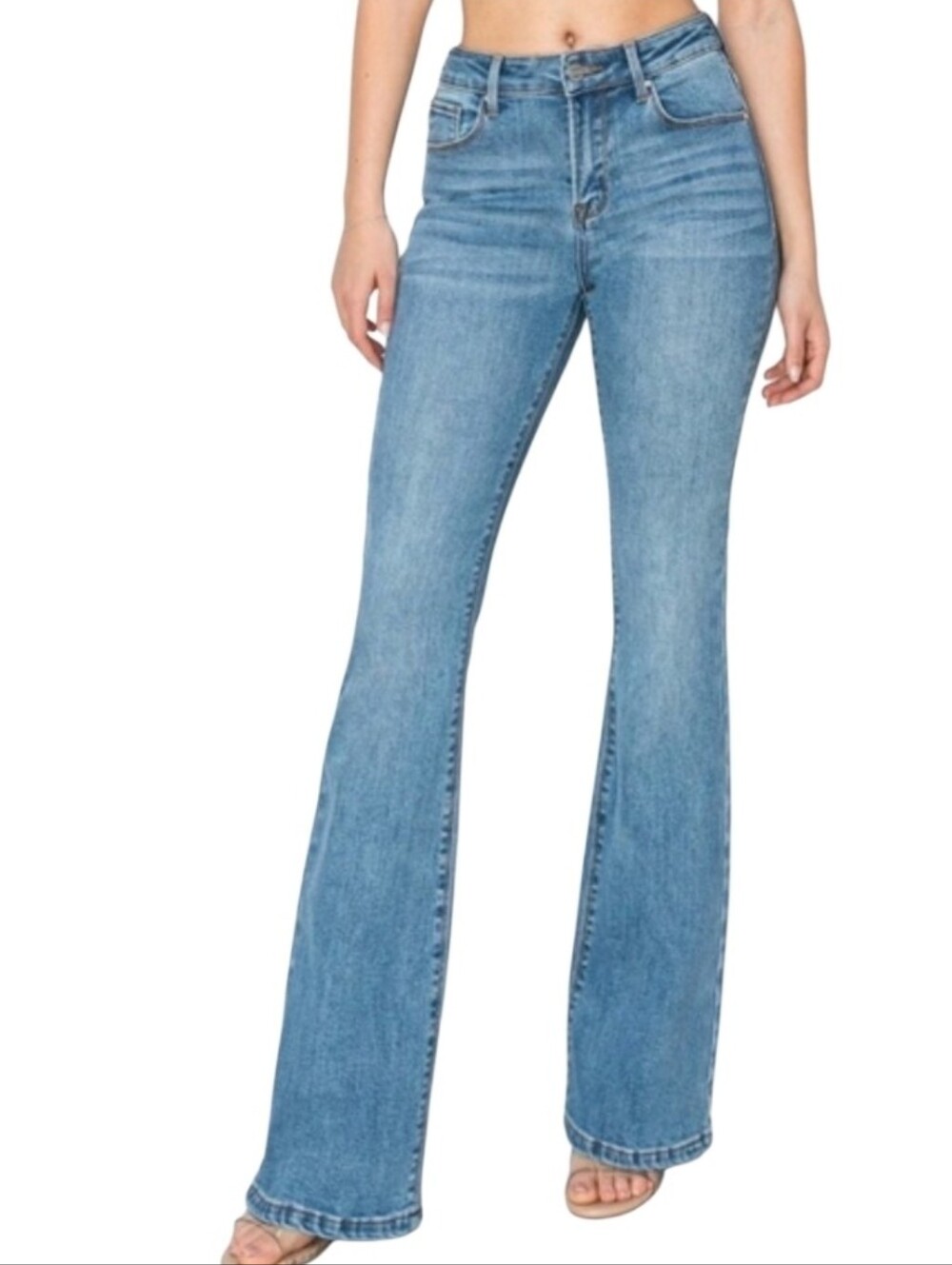 Risen Jeans High Rise Flare Jeans Stretch Denim Medium Wash 9 29